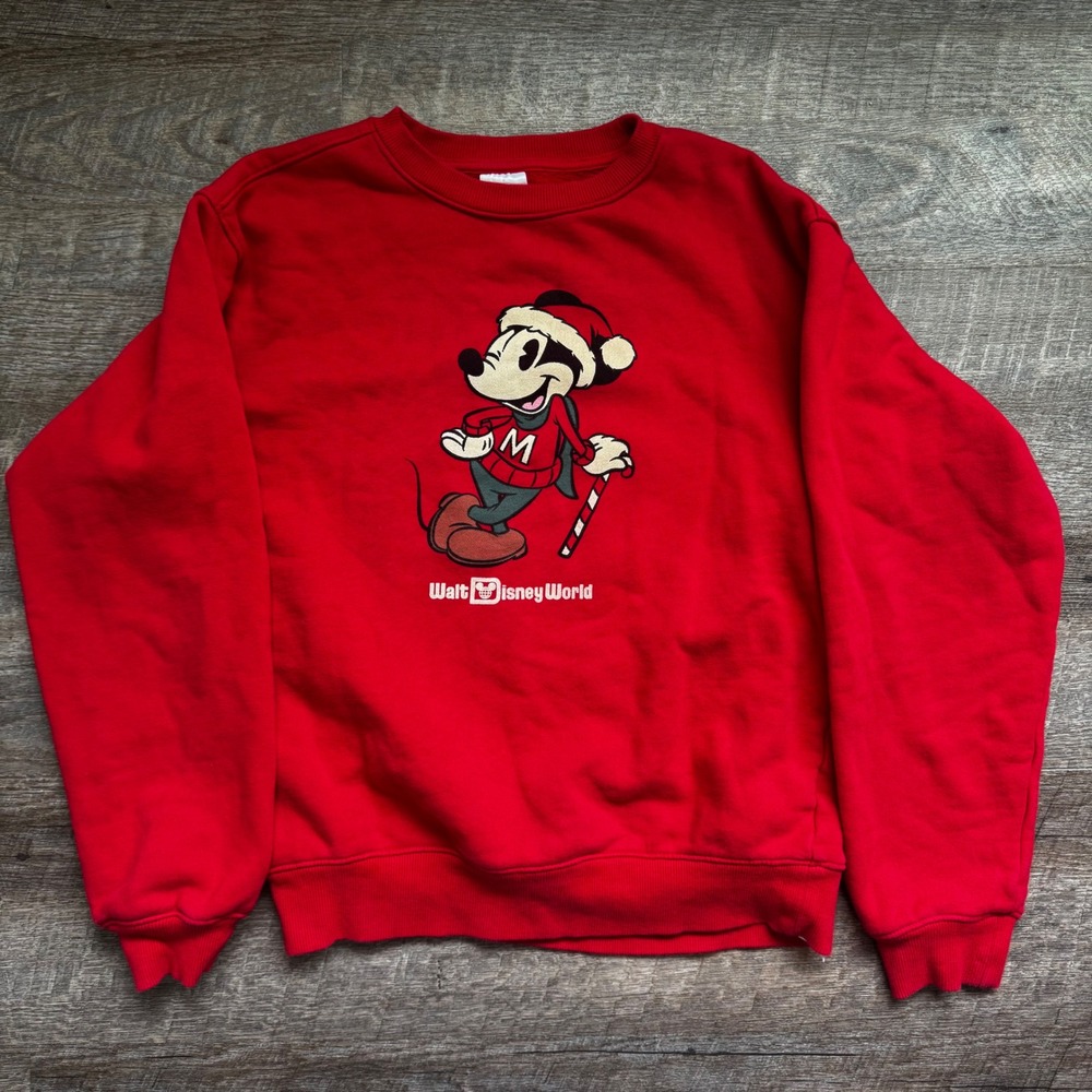 Disney Walt‎ Disney World Mickey Mouse Christmas Sweatshirt Small Red Graphic